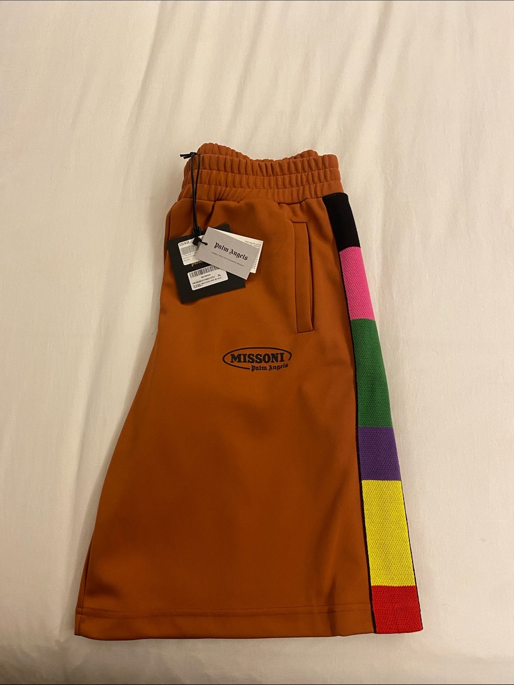 Missoni x Palms Angels Rust Orange Track Shorts with Multicolor Side Panels